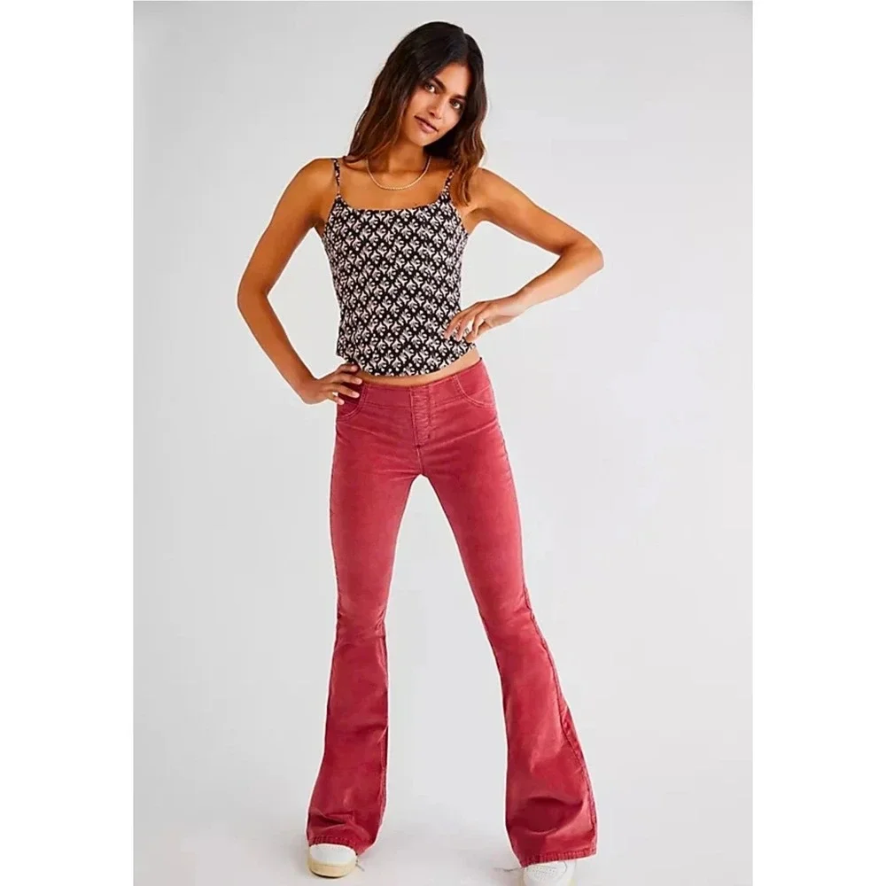 Free People We The Free‎ Pull-On Corduroy Flare Pants Rose Pink Size 28 OB910963